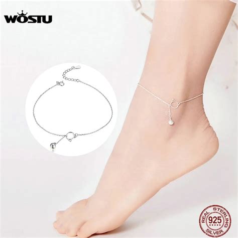 Wostu Sterling Silver Cute Cat Anklet Beaded Foot Jewelry For Women