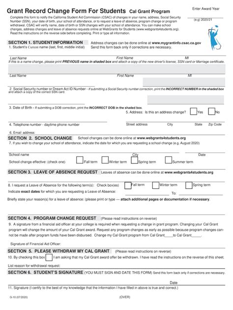 Fillable Online Fillable Online Csac Ca Grant Record Change Form For