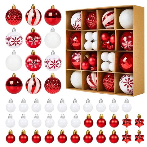 44pcs Christmas Baubles Red And White Christmas Tree Decorations Set