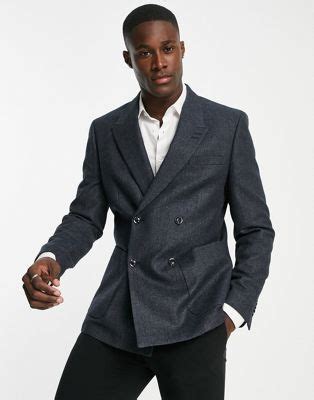 Topman Skinny Double Breasted Blazer In Navy Asos