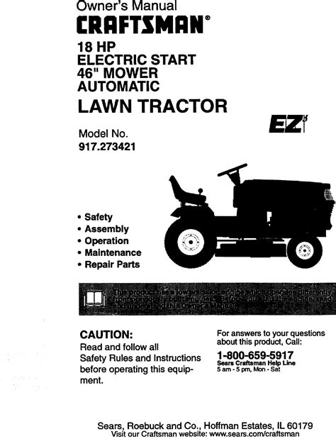 Craftsman 917273421 User Manual LAWN TRACTOR Manuals And Guides 99040585