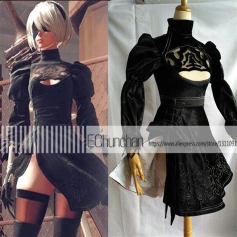 Full Set Halloween Costumes Nier Automata 2b Game Black Dress Cosplay Costume Dress For Adult