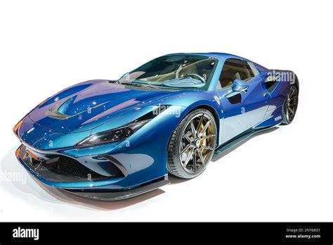 Blue Ferrari F8 Tributo Spider On White Background Stock Photo Alamy