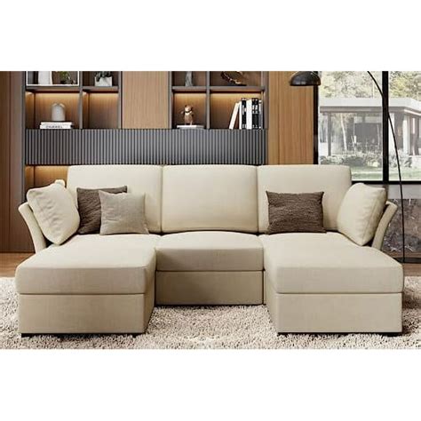 Merluxy Sectional U Shaped Couch With Ottomans 5 Seats Sofa Couch For Living Room Beige