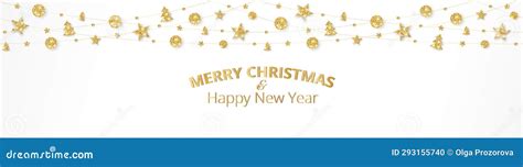 Merry Christmas Banner With Gold Decoration On White Background Stock Illustration