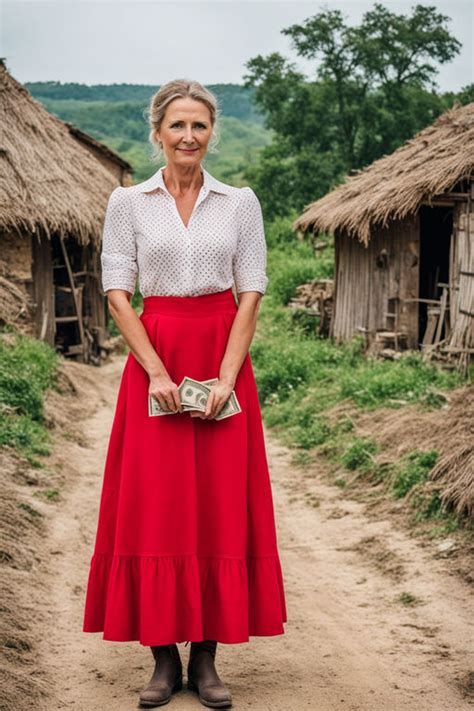 A farmer white woman wears a red dress and stand in the vill... by artist kerala - Playground