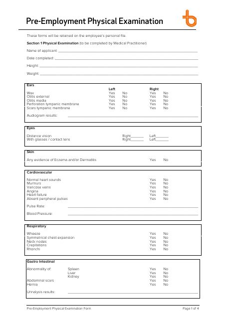 Pre Employment Physical Examination Form Fill Out Sign Online And Download Pdf Templateroller