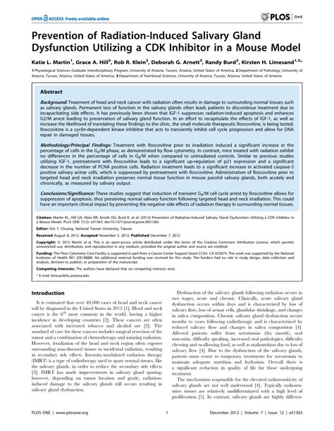 PDF Prevention Of Radiation Induced Salivary Gland Dysfunction