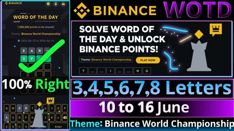 Binance World Championship Theme WOTD Binance New WODL Answers Today