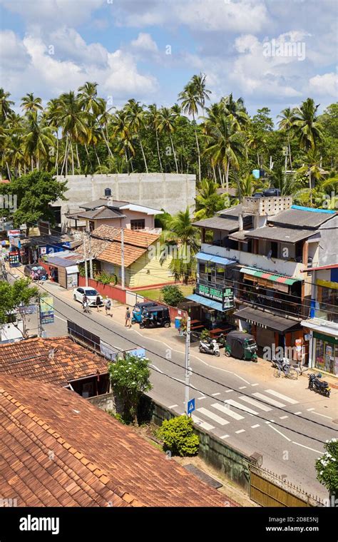 Mirissa, Sri Lanka - December 25, 2019: Main street of Mirissa, one of ...