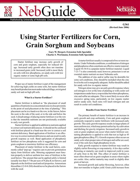 Pdf G77 361 Using Starter Fertilizers For Corn Grain Sorghum And Soybeans