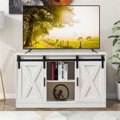 Btmway Farmhouse Modern Media Decor Barn Door Tv Stand And Storage