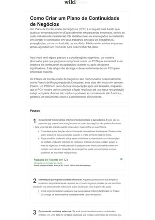 Como Criar Um Plano De Continuidade De Neg Cios Pdf