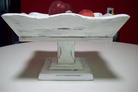 White Pedestal Fruit bowl/ Vintage Wooden fruit bowl/ Rustic white wood ...