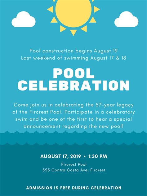 Pool Celebration Free Swim And Special Announcement City Of Fircrest