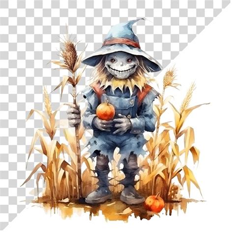 Aquarela Bonito Clipart Espantalho De Halloween Em Fundo Transparente