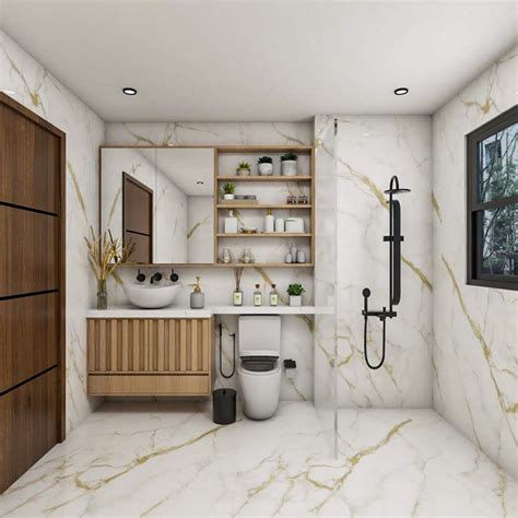 Bathroom Design With Cream-Toned Tiles | Livspace