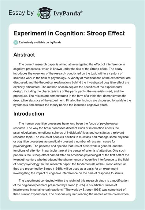 Experiment In Cognition Stroop Effect 2769 Words Research Paper Example