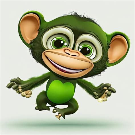 Desenho de macaco bonito olhos verdes e mãos para cima no fundo