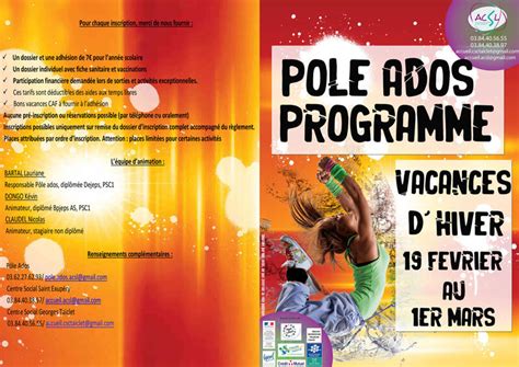 Programme Du P Le Ados Pour Les Vacances D Hiver Centres Sociaux