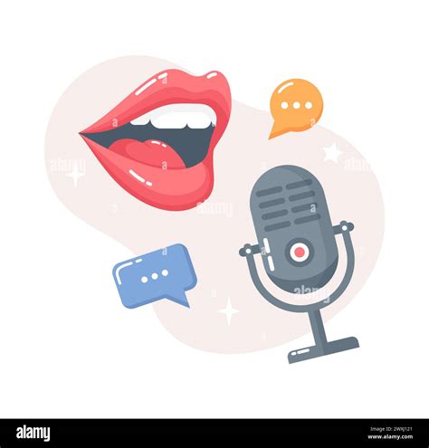 Talking Female Mouth Microphone And Speech Bubbles Podcast Concept