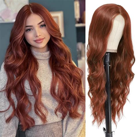 Nayoo Auburn Wig For Women 26 Inch Long Auburn Wavy Wigs For Women Natural