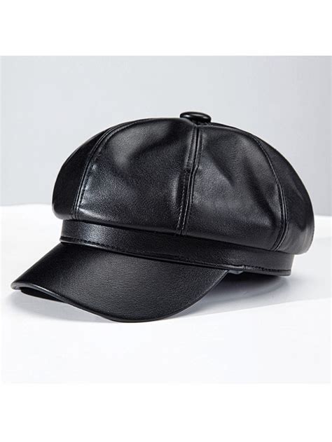 Gorra Octogonal Ajustable De Piel De Pu Para Hombre Boina De Moda Para