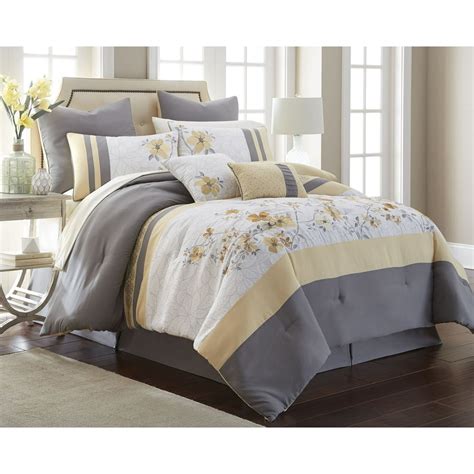 Lanco Tulip Floral Bed In A Bag 12 Piece Bedding Comforter Set Yellow Gray Bed Size King