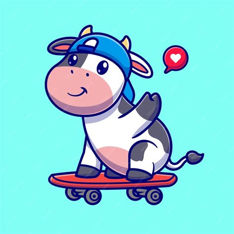 Free Vector Cool Cow Playing Skateboard Cartoon Vector Icon