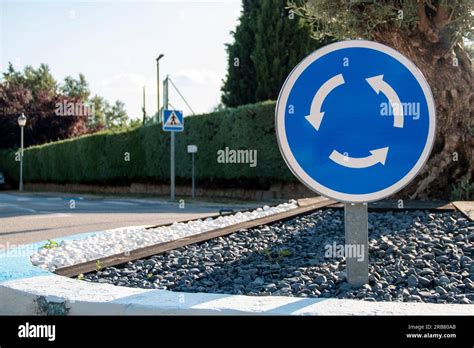 Different Traffic Signs Roundabout Stock Photo Alamy