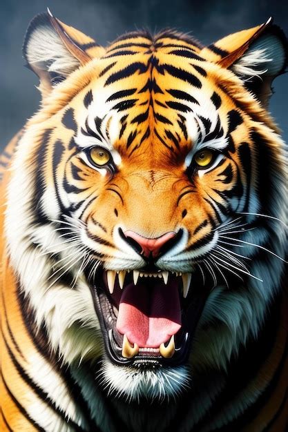 Premium Ai Image Closeup Front View Portrait Of Roaring Tiger