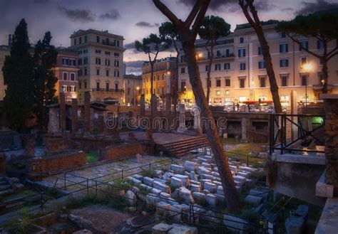 Overview on Largo Argentina in Rome Stock Photo - Image of column ...