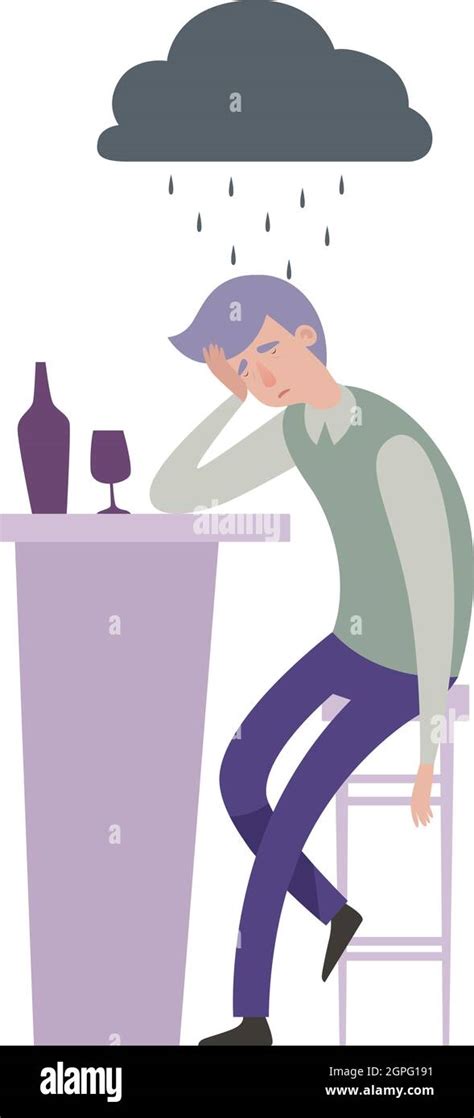 Alcohol Addiction Sad Depressed Man Metaphor Alone Guy With Drink In