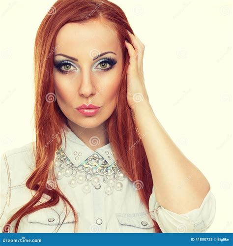 Gorgeous Young Woman With Long Red Hair Posing Stock Image Image Of