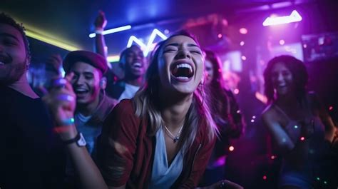 Premium Photo A Group Of Diverse Young Friends Singing At A Karaoke