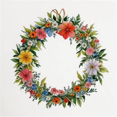 Premium Photo Watercolor Wreath With Leaves And Blooms