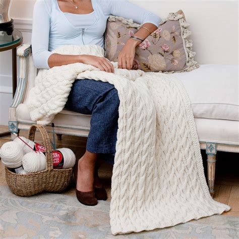 Free Beginner Red Heart Cabled Classic Throw Knitting Pattern