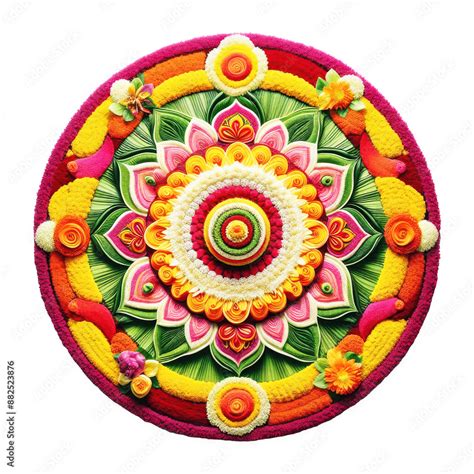 Onam Pookalam, Kerala traditional festival Onam Pookalam design element ...