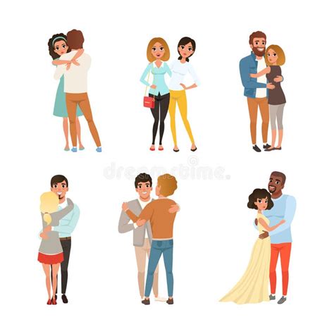 Happy Hugging Couples In Love Set Lesbian Homosexual And Heterosexual