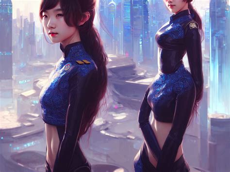 Krea Ai Portrait Futuristic Hong Kong Police Uniform Girl