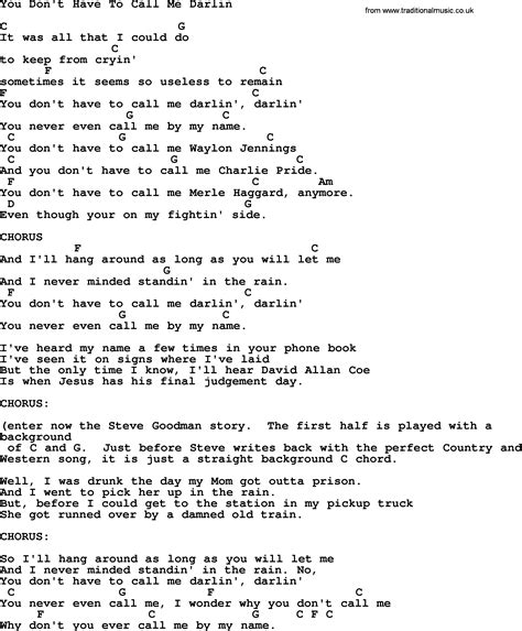 Merle Haggard Song You Dont Have To Call Me Darlin Lyrics And Chords Lyrics And Chords