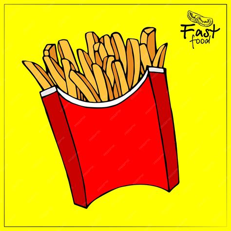 Dibujos De Patatas Fritas De Comida Rápida Ilustración De Patates Fritas En Un Paquete De Cartón