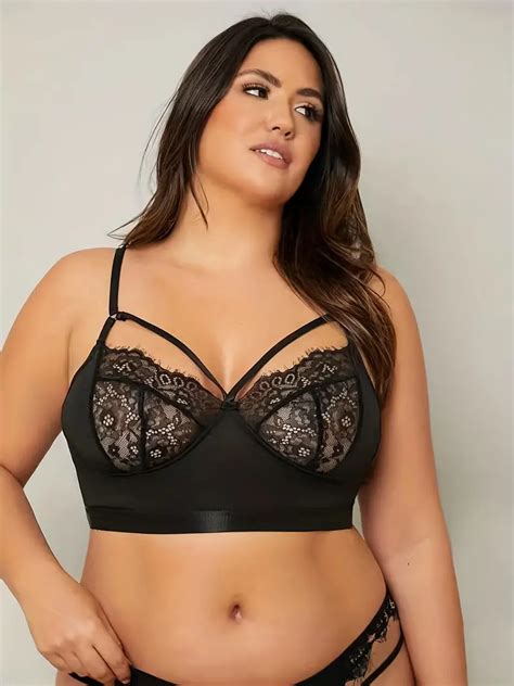 Sexy Bra Plus Size Women S Plus Contrast Lace Cut Strappy Temu