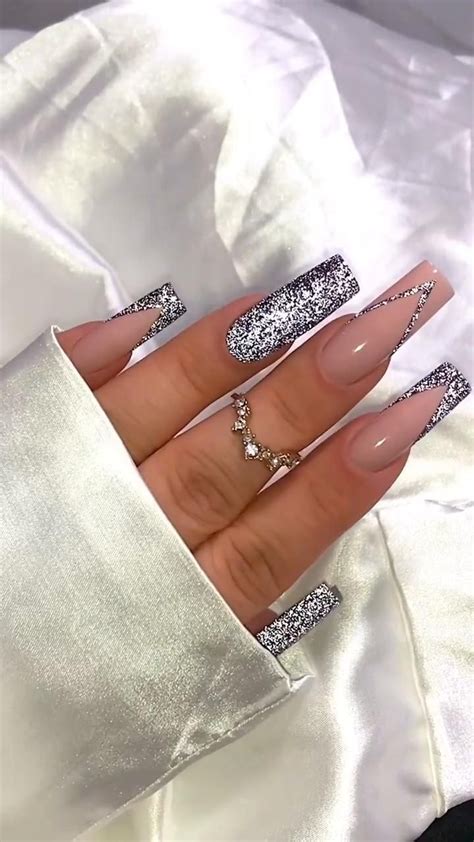 Prom Nails Silver Purple Glitter Nails White And Silver Nails