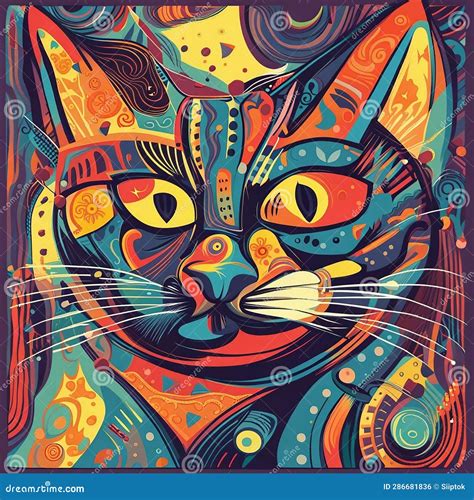 Colorful Cute Cat Art Illustration Stock Illustration Illustration Of