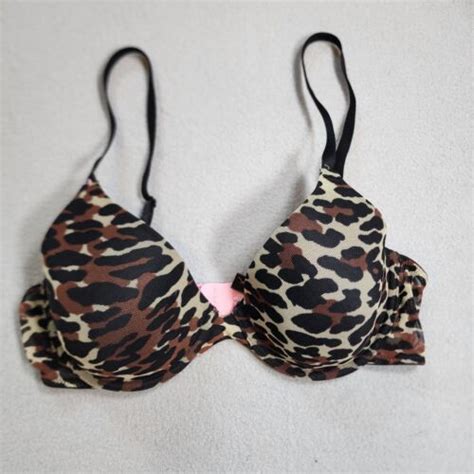 Betsey Johnson Intimates Black Brown Leopard Print Bra 34B EBay