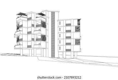 Black White Architecture Building Vector Drawing Stock Vector Royalty