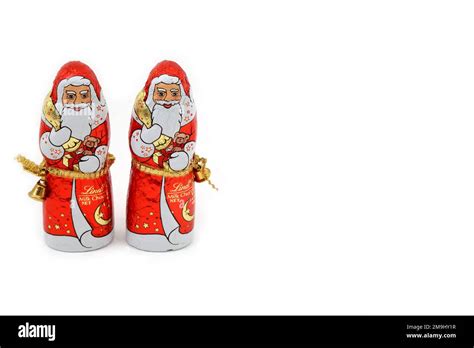 A Pair Of Lindt Milk Chocolate Santa Claus Stock Photo Alamy