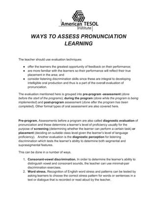 WAYS TO ASSESS PRONUNCIATION LEARNING Docx