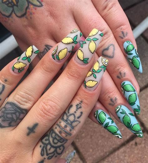 Refreshing Nail Art Inspired By Zesty Summertime Citrus Fruit Lemon And Lime Square And Pointy Nails